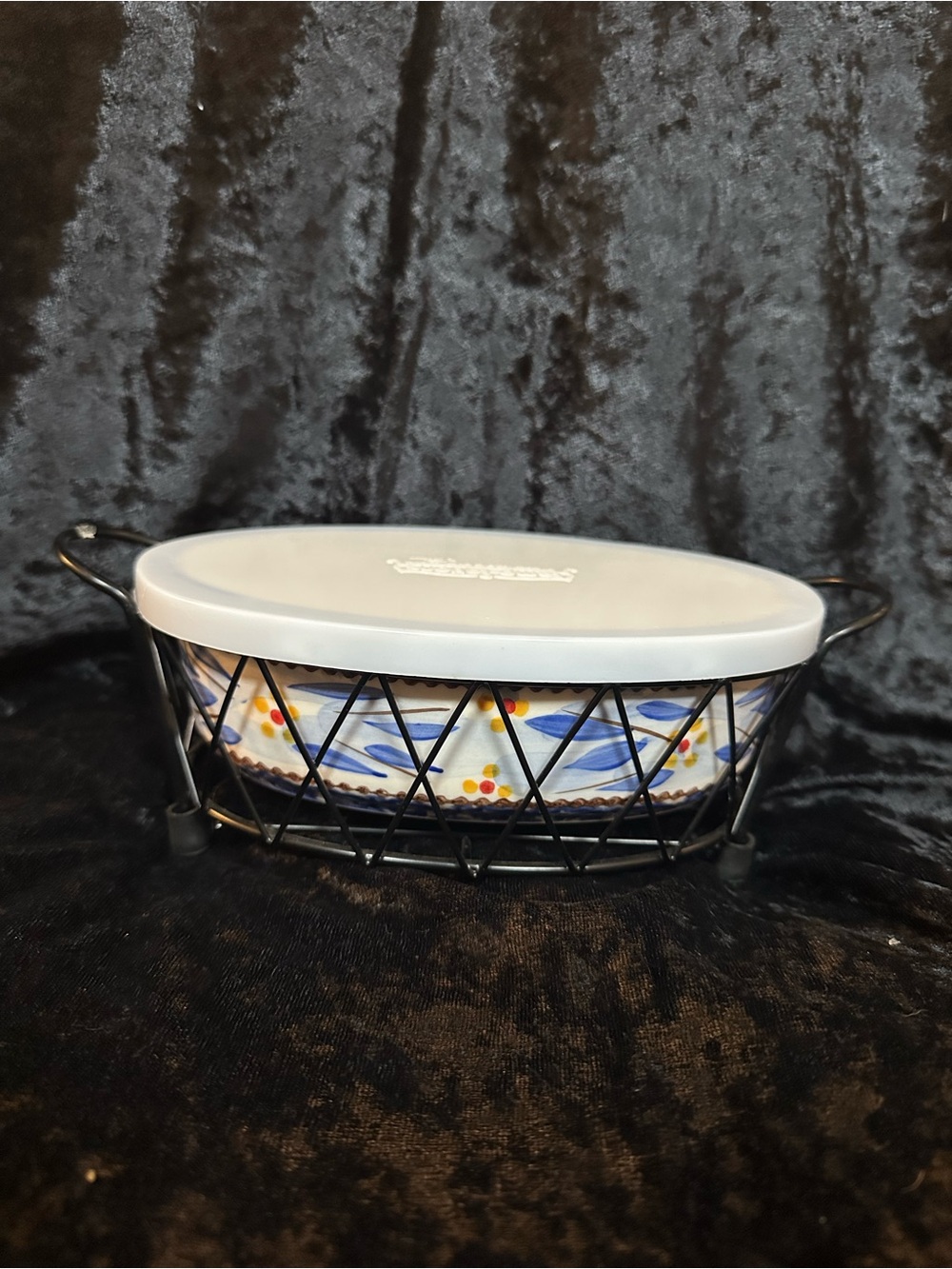 Temptations Blue, White & Yellow Oval Ceramic Baker with Rack